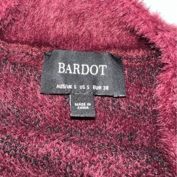 Bardot Womens Zebra Print Fuzzy Knit Crewneck Sweater Red & Black Balloon Sleeve - Picture 5 of 6